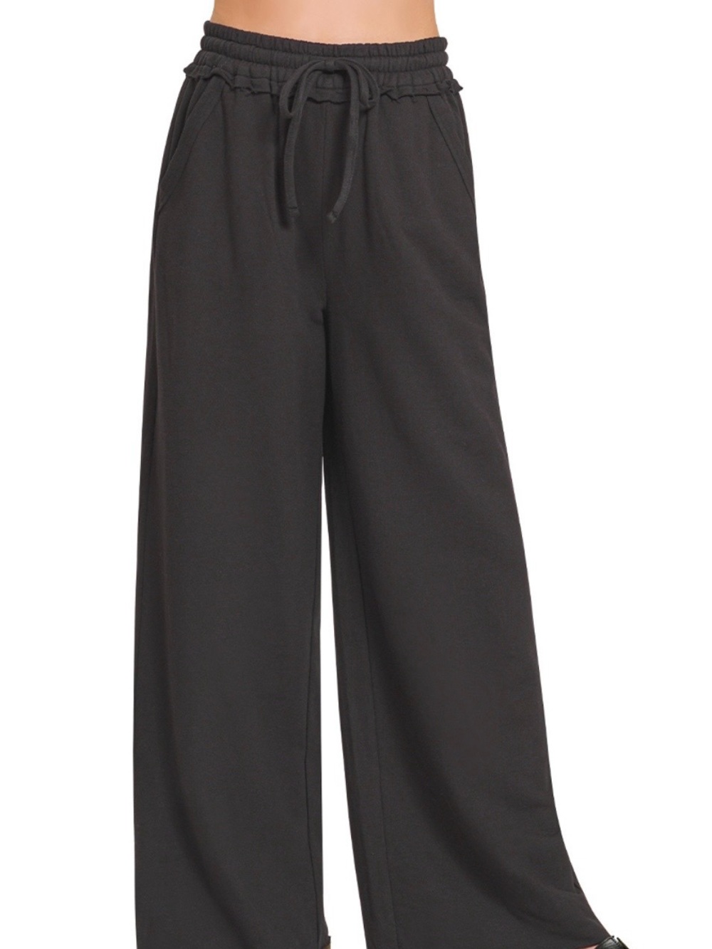 209 NWT Zenana Fleece Black Wide Leg Drawstring Sweatpants
